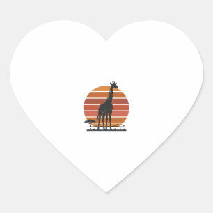 Vintage Giraffe Sunset Safari Vector Shirt Design_ Heart Sticker