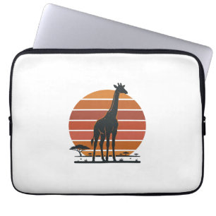 Vintage Giraffe Sunset Safari Vector Shirt Design_ Laptop Sleeve