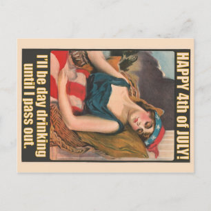 Vintage Girl 4th of July Day Drinking Postcard