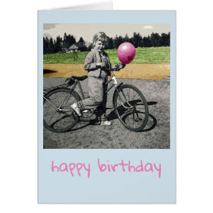 Vintage girl and bicycle Birthday card