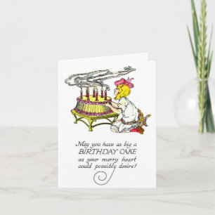 Vintage Girl and Birthday Cake Card