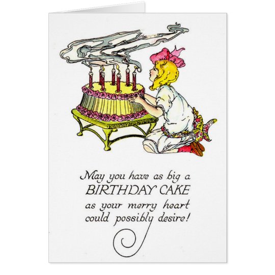 Vintage Girl and Birthday Cake Card
