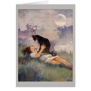 Vintage - Girl and Black Cat,