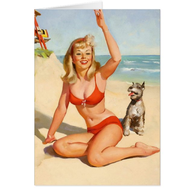 Vintage Girl and Dog on Beach (Front)