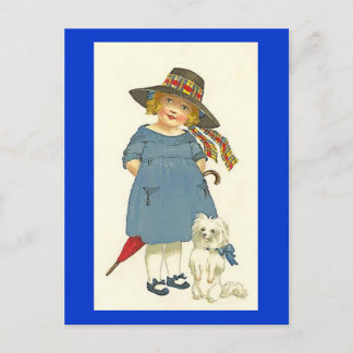 Vintage girl and dog postcard