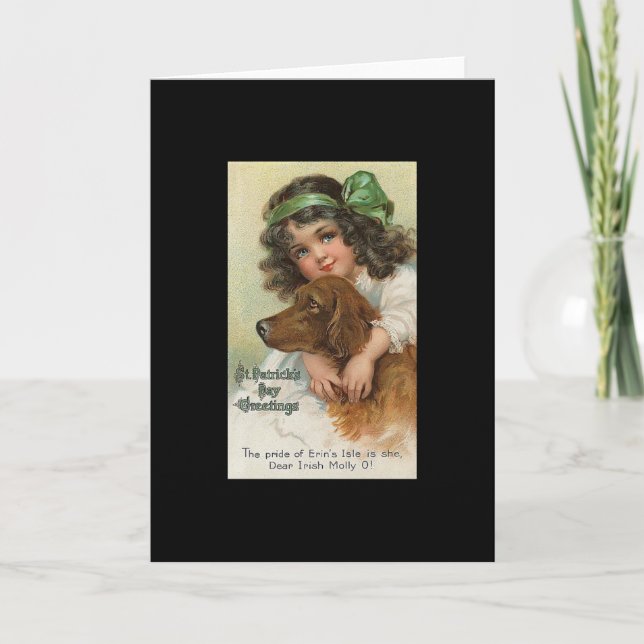 Vintage Girl and Dog St. Patrick's Day Card (Front)