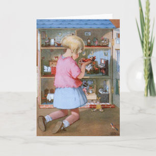 Vintage - Girl and Doll House, Card
