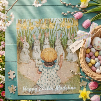 Vintage Girl and Easter Bunnies Singing Jigsaw Puzzle