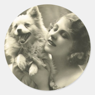 Vintage Girl and Her Dog Stickers