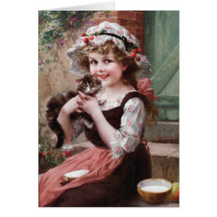 Vintage Girl and Her Kitten,