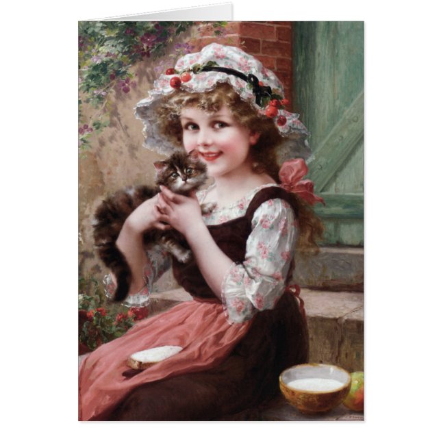 Vintage Girl and Her Kitten, (Front)