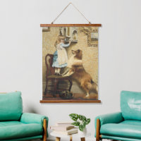 Vintage Girl and Sheltie Dog Art Secret Place