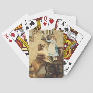 Vintage Girl and Sheltie Dog Art Secret Place Playing Cards