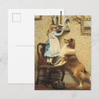 Vintage Girl and Sheltie Dog Art Secret Place