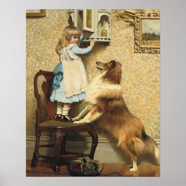 Vintage Girl and Sheltie Dog Art Secret Place Poster (Front)