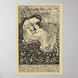 Vintage Girl And Swan by Arthur Joseph Gaskin Poster