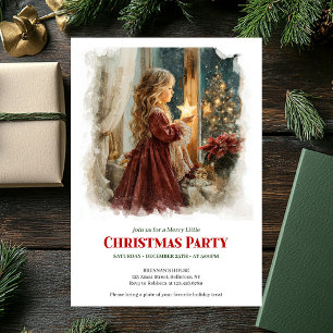 Vintage girl awaiting Santa editable Christmas  Invitation