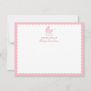 Vintage Girl Baby Carriage Pink Scallop Note Card