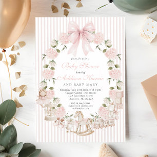 Vintage Girl Baby Shower with Toys & Florals Invitation