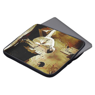 Vintage Girl by Fireplace Computer Sleeve