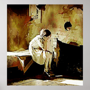 Vintage Girl By Fireplace Poster