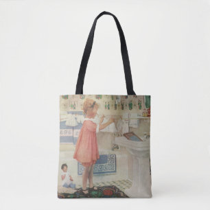 Vintage Girl, Child Doing Laundry Hanging Clothes Tote Bag