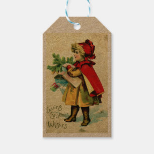 Vintage Girl Christmas Shopping Gift Tags