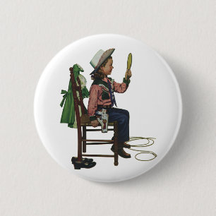 Vintage Girl Cowgirl Looking Mirror She's so Vain 6 Cm Round Badge