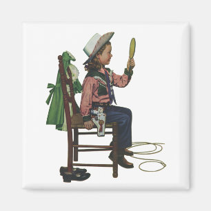 Vintage Girl Cowgirl Looking Mirror She's so Vain Magnet