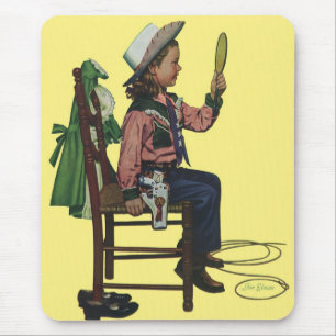 Vintage Girl Cowgirl Looking  Mirror She's so Vain Mouse Pad