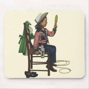 Vintage Girl Cowgirl Looking  Mirror She's so Vain Mouse Pad