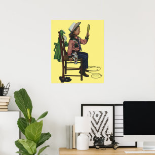 Vintage Girl Cowgirl Looking  Mirror She's so Vain Poster
