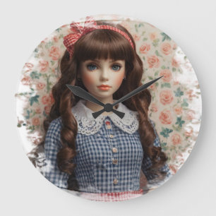 Vintage Girl Doll Core Whimsical Large Clock