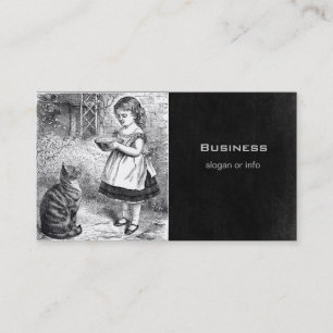 Vintage Girl Feeding Cat a Saucer of Milk Business Card