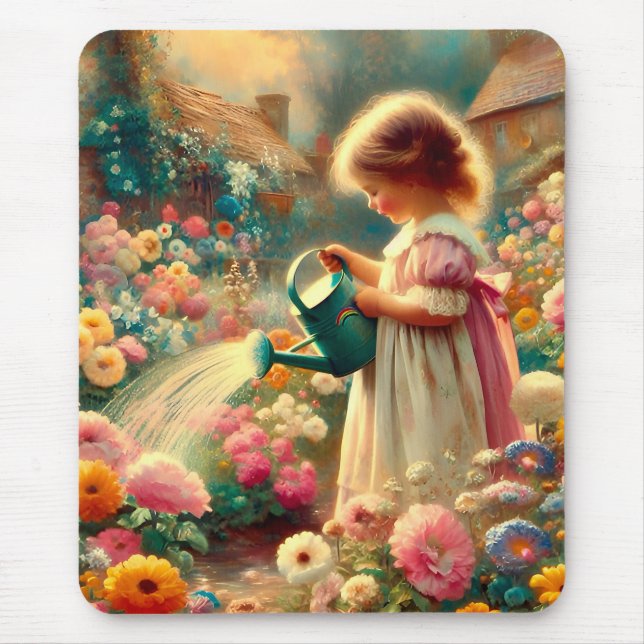  ~ Vintage Girl Garden Flowers ~ Mousepad (Front)