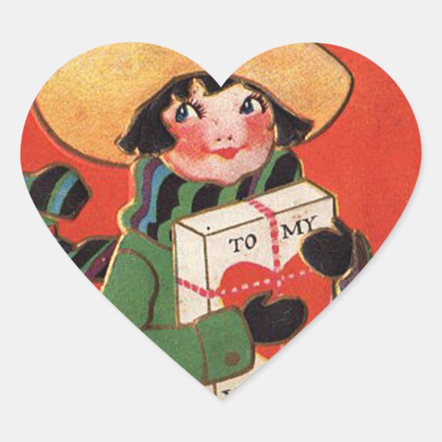 Vintage Girl Gift Valentine Heart Sticker (Front)