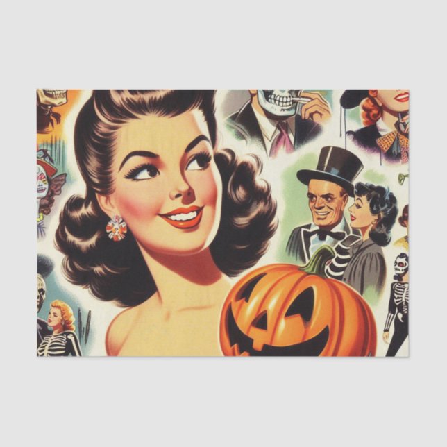 Vintage Girl Halloween Illustration Tissue Paper (Front)