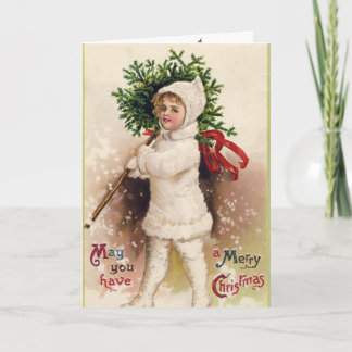 Vintage Girl Holiday Christmas Greeting Invitation