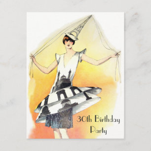 Vintage Girl in Eiffel Tower Costume 30th Birthday Invitation