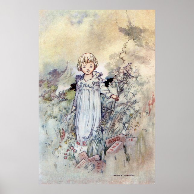 Vintage Girl in Garden by Charles Robinson Poster (Front)