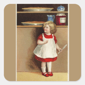 Vintage Girl in Red Dress and Pies Square Sticker