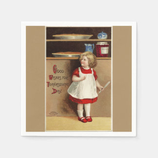 Vintage Girl in Red Dress Thanksgiving Paper Napkin