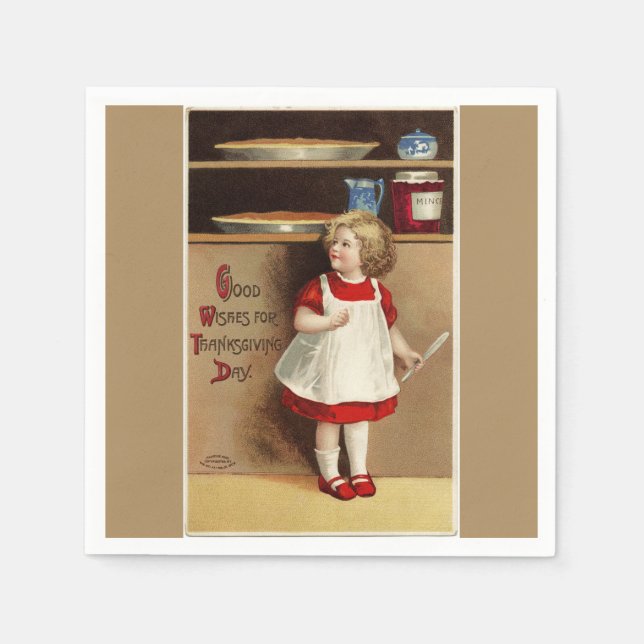Vintage Girl in Red Dress Thanksgiving Paper Napkin (Front)