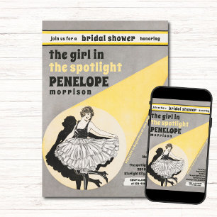 Vintage Girl in the Spotlight Bridal Shower Invitation