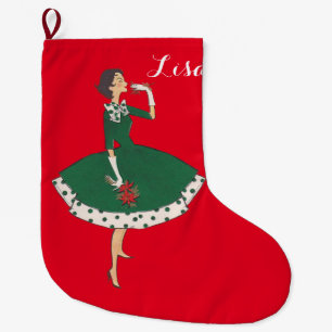 Vintage Girl Large Christmas Stocking