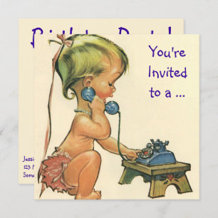 Vintage Girl on Phone, Birthday Party Invitation