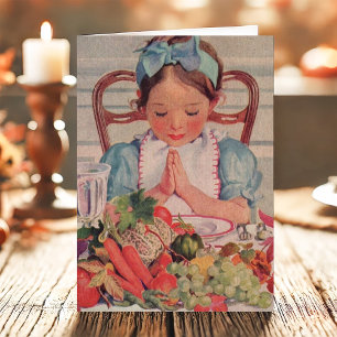 Vintage Girl Praying Religious Thanksgiving Holiday Card