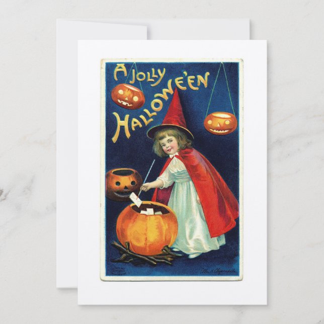 Vintage Girl & Pumpkin Hallowe'en Invitation (Front)