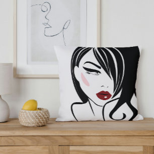 Vintage girl red lips cushion