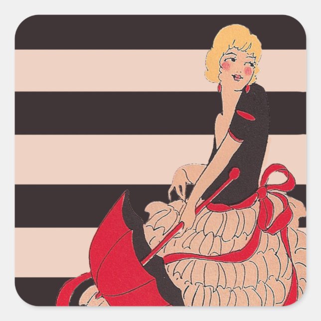 Vintage Girl Square Sticker (Front)